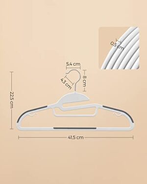 Songmics-setti, 50 muoviset vaateripustimet, vaateripustimet U-muotoisella aukolla, liukumaton, tilaa säästävä, 0,5 cm paksu, 41,5 cm pitkä, 360° kääntyvä koukku, valkoinen ja tummanharmaa CRP041W04 - Image 7