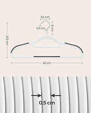 Songmics 50 kpl setti, kestävä luistamaton muovirakenne, tilaa säästävä ripustin, paksuus 0,5 cm, 360° kääntyvä koukku, pituus 42 cm, valkoinen ja tumma CRP020W02, ABS, vaaleanharmaa, vakio - Image 5