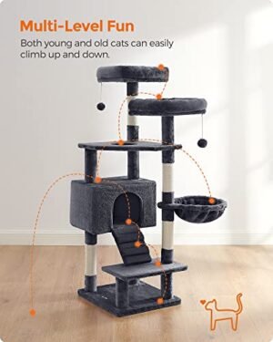 Feandrea Cat Tree, Cat Tower 142 cm, Cat Activity Center, Smoky Grey PCT160G01 - Image 3