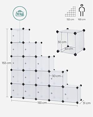 Songmics 15 Cube tee-se-itse säilytysjärjestelmä Muovinen vaatekaappi Kaappi Ovet vaatteille Kengät Lelut Kirjat Helppo koota Valkoinen LPC44BS - Image 7