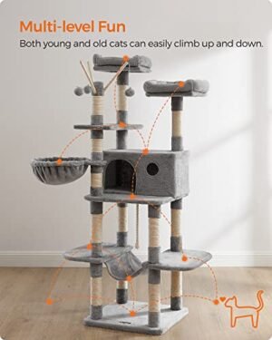 Feandrea Cat Tree, XXL Cat Condo, 164 cm, vaaleanharmaa PCT087W01 - Image 3