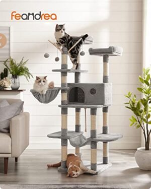 Feandrea Cat Tree, XXL Cat Condo, 164 cm, vaaleanharmaa PCT087W01 - Image 2