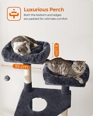 Feandrea Cat Tree, Cat Tower 142 cm, Cat Activity Center, Smoky Grey PCT160G01 - Image 4