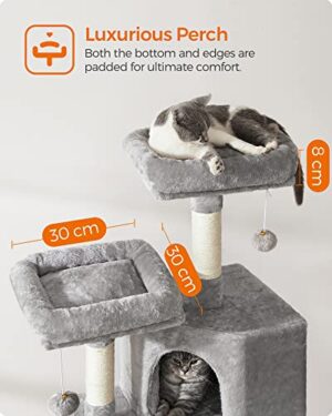 Feandrea Cat Tree, Cat Condo 115 cm, raapimisramppi, vaaleanharmaa PCT141W01 - Image 4