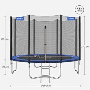 Songmics trampoliini 305cm (10ft), Outdoor Backyard Trampoline, Tüv Rheinland GS -sertifikaatti, Koteloturvaverkko, Jousisuoja, Tikkaat, Kantavuus 150kg, Sininen STR10ft - Image 4