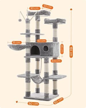 Feandrea Cat Tree, XXL Cat Condo, 164 cm, vaaleanharmaa PCT087W01 - Image 7