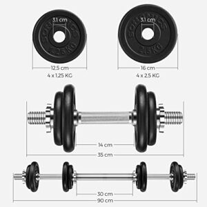 Songmics 2-in-1 käsipainosetti, 2 x 10 kg säädettävät valurautapainot, lisäteräslevy, kardio, voimaharjoittelu, kotikuntosali, musta syl20lbkv1 - Image 5