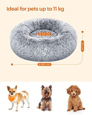 Feandrea koiransänky Donut Cat Bed Fluffy rauhoittava lemmikkisänky irrotettavalla pestävällä päällyksellä Pehmeä pitkä pehmo 60 cm harmaa - Image 4