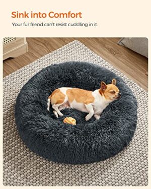 Feandrea Dog Bed Donut Cat Bed Fluffy Rauhoittava Lemmikkisänky Irrotettava Pestävä Päällinen Pehmeä Pitkä Pehmo 60cm Tummanharmaa - Image 3