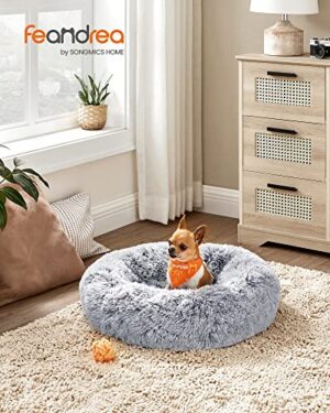 Feandrea koiransänky Donut Cat Bed Fluffy rauhoittava lemmikkisänky irrotettavalla pestävällä päällyksellä Pehmeä pitkä pehmo 60 cm harmaa - Image 2