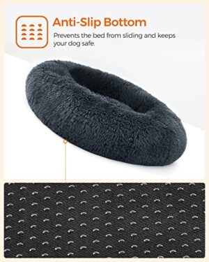 Feandrea Dog Bed Donut Cat Bed Fluffy Rauhoittava Lemmikkisänky Irrotettava Pestävä Päällinen Pehmeä Pitkä Pehmo 80cm Tummanharmaa - Image 5