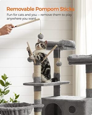 Feandrea Cat Tree, XXL Cat Condo, 164 cm, vaaleanharmaa PCT087W01 - Image 5