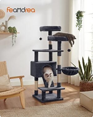 Feandrea Cat Tree, Cat Tower 142 cm, Cat Activity Center, Smoky Grey PCT160G01 - Image 2