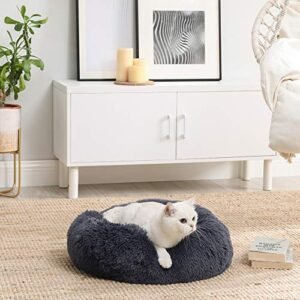 Feandrea koiransänky Donut Cat Bed Fluffy rauhoittava lemmikkisänky irrotettavalla pestävällä päällyksellä Pehmeä pitkä pehmo 50cm tummanharmaa - Image 2