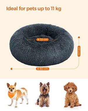 Feandrea Dog Bed Donut Cat Bed Fluffy Rauhoittava Lemmikkisänky Irrotettava Pestävä Päällinen Pehmeä Pitkä Pehmo 60cm Tummanharmaa - Image 5