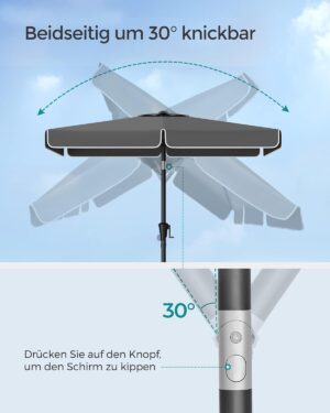SONGMICS päivänvarjo 200 x 150 cm, suorakaiteen muotoinen parvekkeen sateenvarjo, aurinkosuoja UPF 50+, 30° taivutettava molemmin puolin puutarhaan, patiolle, ilman jalustaa, harmaa GPU048G01 - Image 4